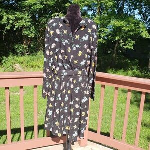 Vintage BEDFORD Fair 80's Black  Floral Ladies Long Sleeve Belted Dress,  sz 18